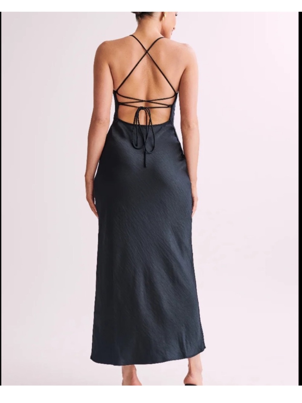 Meshki Black Satin Maxi Slip Dress with Cowl Neck size small